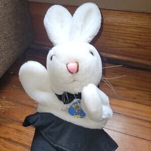 Vintage Dakin Hand Puppet Plush 15" White‎ Rabbit in Black Hat (P58)